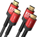 JSAUX 10ft 8K HDMI 2.1 Braided Cable 2 Pack, 48Gbps, 4K 120Hz 144Hz, 8K 60Hz, Dynamic HDR, DTS:X, 2K, 1080P, 3D, eARC Compatible with Laptop, UHD TV, Gaming Monitor, PS5, PS4 - Red