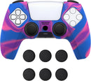 PlayVital Pure Series - Dockable Model - Anti-Slip Silicone Cover Skin for PS5 Controllers, Soft Rubber Grip Case -Compatible with Charging Stations - Thumb Grip Caps included - Purple + Blue + Pink