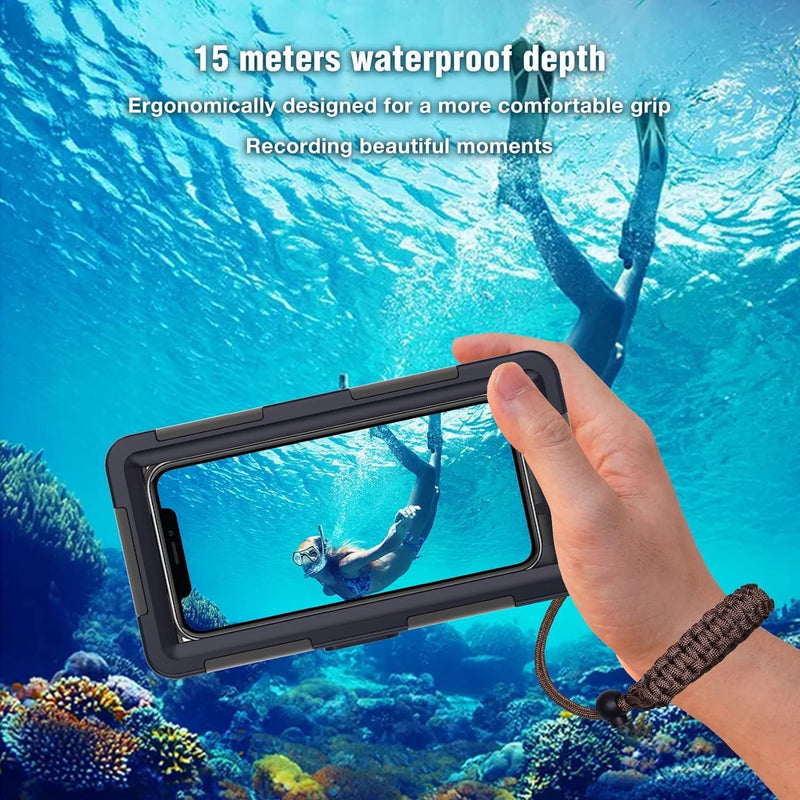 Underwater Snorkeling Diving Phone Case & [50ft/15m] Professional Scuba Dive Waterproof Case Photo Video Cover with Lanyard for iPhone 15/14/ 13/12/ 11/ Pro Max Samsung Galaxy LG Google etc