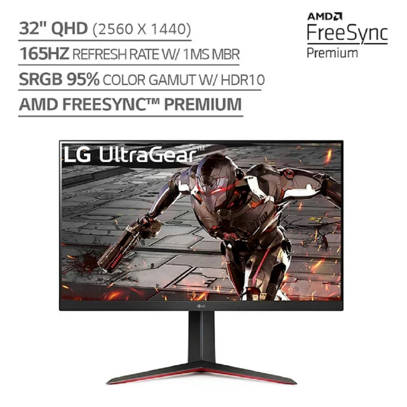 LG 32" Ultra-Gear QHD (2560 x 1440p) Gaming Monitor, HDR10, 165Hz, 1ms, VA, AMD FreeSync™ Premium, Black, Model 32GN600-B