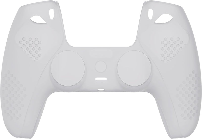 eXtremeRate PlayVital Clear White 3D Studded Edition Anti-Slip Silicone Cover Skin for PS5 Wireless Controller with 6 Clear White Thumb Grip Caps