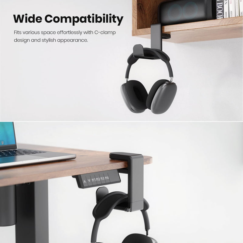 Gaming Headset/ Headphone Hook Holder - Hanger Mount with Adjustable & Rotating Arm Clamp, Under Desk Design, Universal Fit, Built in Cable Clip Organizer EURPMASK