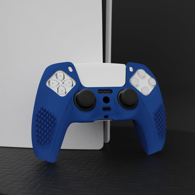 eXtremeRate PlayVital Blue 3D Studded Edition Anti-Slip Silicone Cover Skin for PS5 Wireless Controller with 6 Black Thumb Grip Caps