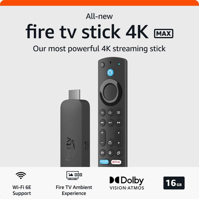 All-new Amazon Fire TV Stick 4K Max streaming device, supports Wi-Fi 6E, Ambient Experience, free & live TV without cable or satellite