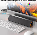 SOULION R50 Bluetooth Computer Speakers, 3.5mm PC Sound Bar for Desktop Monitor, Wired USB Powered & Colorful LED Lights with Switch Button, Surround Sound