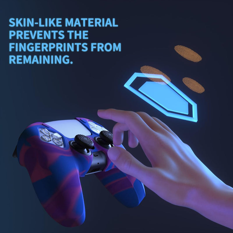 PlayVital Pure Series - Dockable Model - Anti-Slip Silicone Cover Skin for PS5 Controllers, Soft Rubber Grip Case -Compatible with Charging Stations - Thumb Grip Caps included - Purple + Blue + Pink