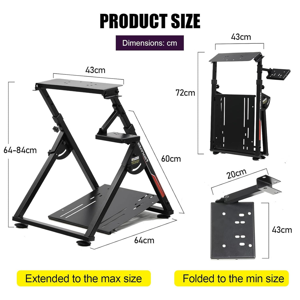 Sim Racing Adjustable Wheel Base Mount GTPLAYER Sim Racing Wheel Stand with Pedals & Shifter Mounts (Designed