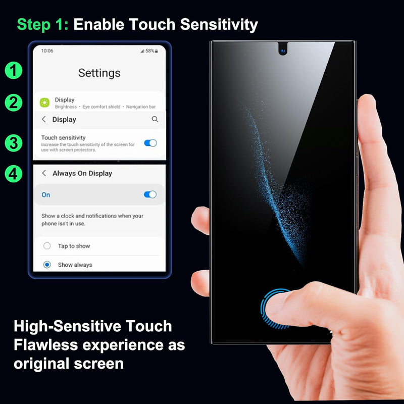 WSKEN for Samsung Galaxy S24 Ultra Privacy Screen Protector, 24 Degree [Fingerprint Unlock Support] Full Coverage HD Tempered Glass Film, 2 Pack
