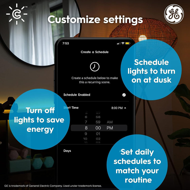 GE Lighting CYNC Smart LED Light Bulbs, Color Changing, Bluetooth and Wi-Fi, Works with Alexa and Google Home, A19 Bulbs (2 Pack)