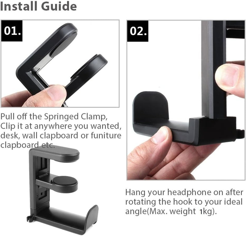 Gaming Headset/ Headphone Hook Holder - Hanger Mount with Adjustable & Rotating Arm Clamp, Under Desk Design, Universal Fit, Built in Cable Clip Organizer EURPMASK