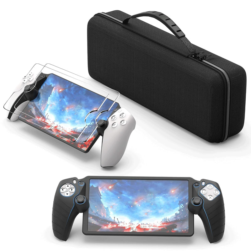 Foluck 3-in-1 Kit for Playstation Portal: EVA Carrying Case; Soft Silicone Protective Cover; 2 Pack Screen Protector