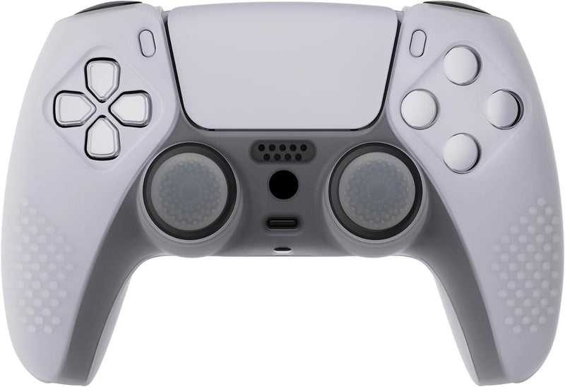 eXtremeRate PlayVital Clear White 3D Studded Edition Anti-Slip Silicone Cover Skin for PS5 Wireless Controller with 6 Clear White Thumb Grip Caps