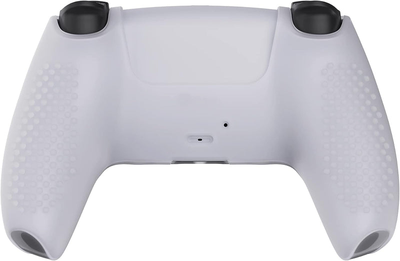 eXtremeRate PlayVital Clear White 3D Studded Edition Anti-Slip Silicone Cover Skin for PS5 Wireless Controller with 6 Clear White Thumb Grip Caps