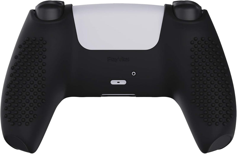 eXtremeRate PlayVital Black 3D Studded Edition Anti-Slip Silicone Cover Skin for PS5 Wireless Controller with 6 Black Thumb Grip Caps