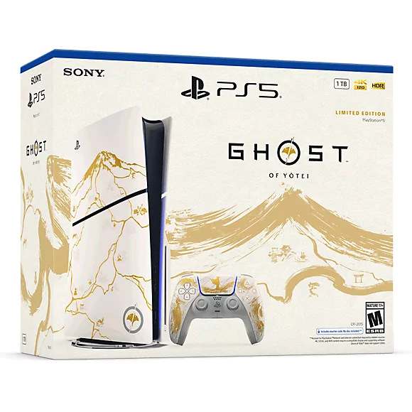 Sony PS5 Console: Ghost of Yōtei Gold Limited Edition Bundle - PlayStation 5 - Slim, Disc, 1TB SSD.