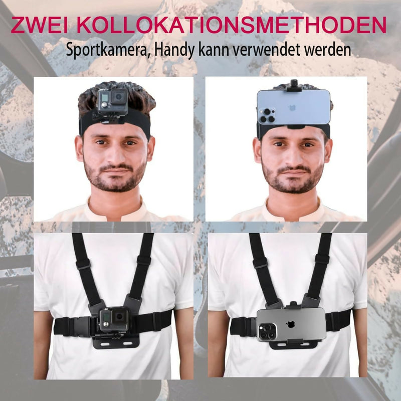 Phone Chest Mount Harness & Head Strap for all iPhones - for POV/ VLOG, Immersive Filming - Body Camera Mount