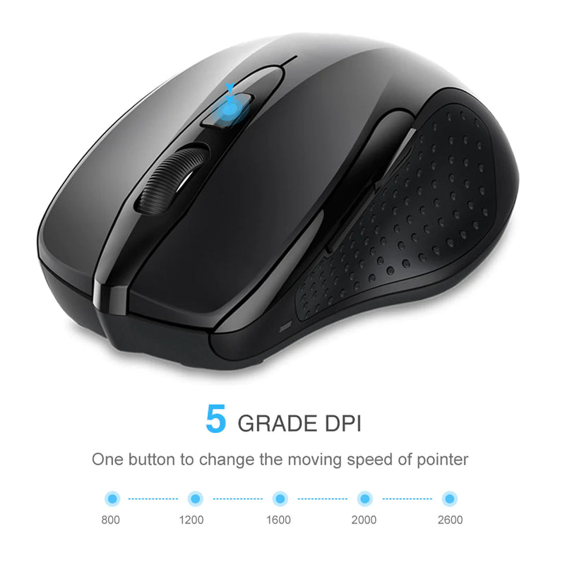 TECKNET Wireless Mouse, 2.4G Ergonomic Optical Mouse 2600 DPI, 5 Adjustment Levels