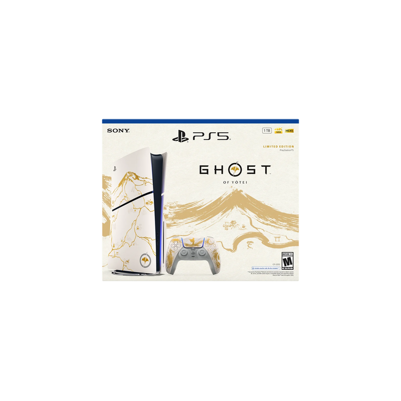 Sony PS5 Console: Ghost of Yōtei Gold Limited Edition Bundle - PlayStation 5 - Slim, Disc, 1TB SSD.