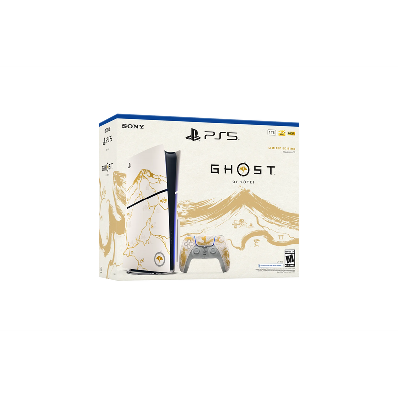Sony PS5 Console: Ghost of Yōtei Gold Limited Edition Bundle - PlayStation 5 - Slim, Disc, 1TB SSD.