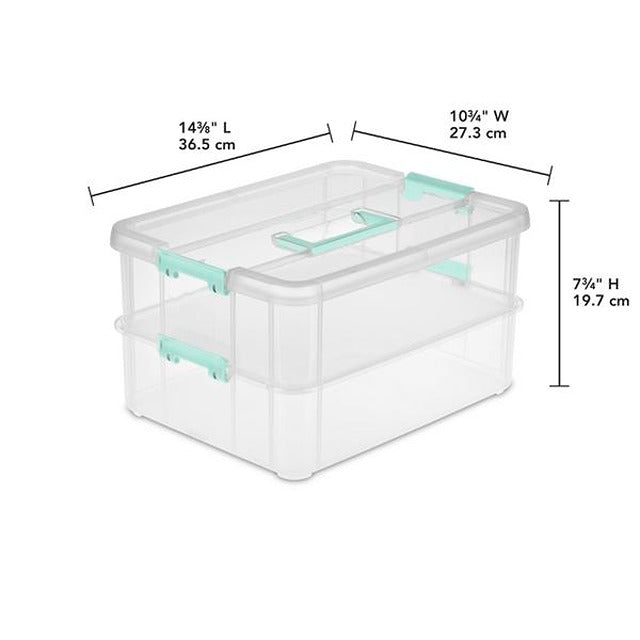 STERILITE STACK & CARRY 2 HANDLE BOX CLEAR/AQUA