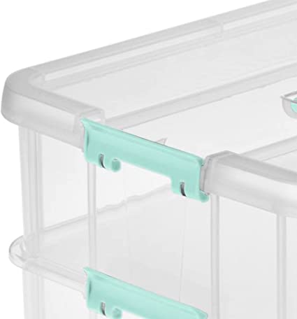 STERILITE STACK & CARRY 2 HANDLE BOX CLEAR/AQUA