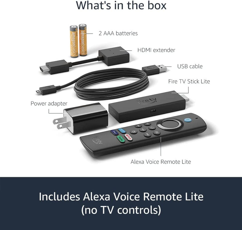 Fire TV Stick Lite with latest Alexa Voice Remote Lite (no TV controls), HD streaming device