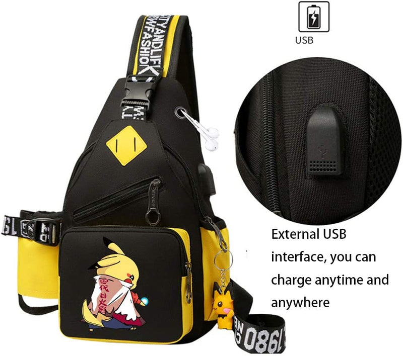 Pikachu One-Shoulder Backpack with USB and Headphone Port - by CusalBoy Fashion