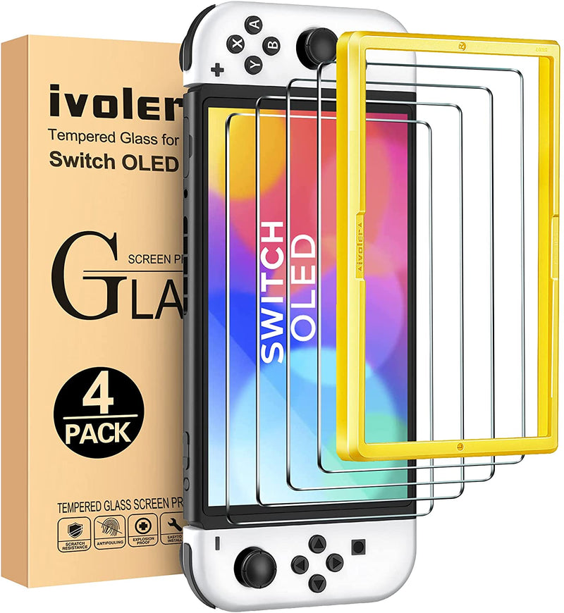 iVoler Tempered Glass Screen Protector (4 Pack) Designed for Nintendo Switch OLED Model with Alignment Frame