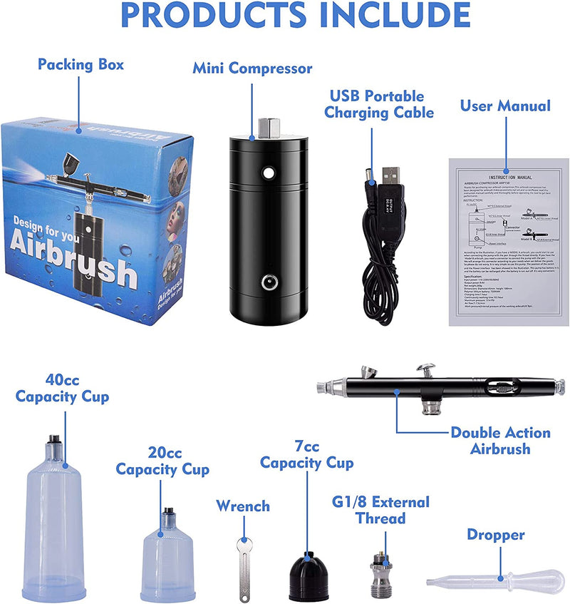 Airbrush Kit with Portable Air Brush Compressor (Huryfox)