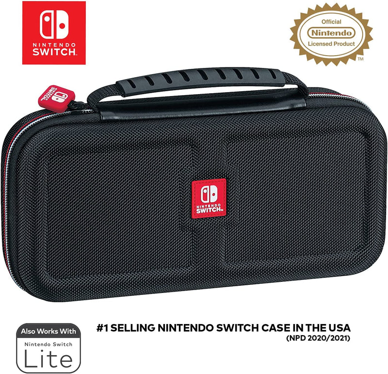 Game Traveler Nintendo Switch Case - for Switch OLED, V2 Switch and Switch Lite: Adjustable Viewing Stand, Bonus Game Cases & Deluxe Carry Handle – Black