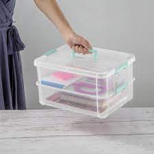 STERILITE STACK & CARRY 2 HANDLE BOX CLEAR/AQUA