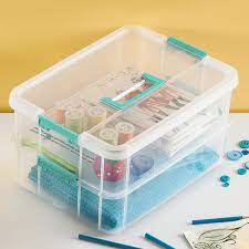 STERILITE STACK & CARRY 2 HANDLE BOX CLEAR/AQUA