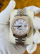 Ladies DateJust Two Tone (Silver&RoseGold) Diamond Bezel | White Mother of Pearl Dial